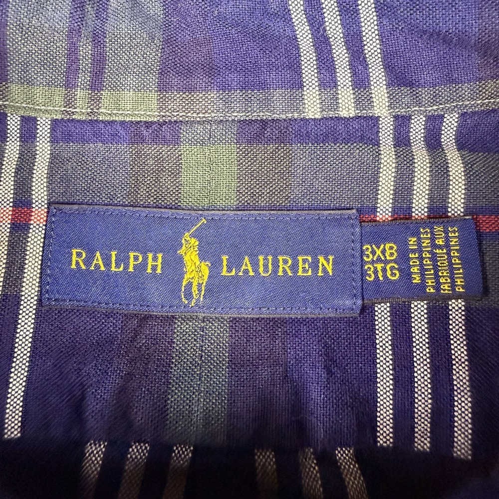 Ralph Lauren Shirt Mens 3xb Green Blue Red Plaid Oxford Flesh Pony Preppy Casual - Picture 4 of 12